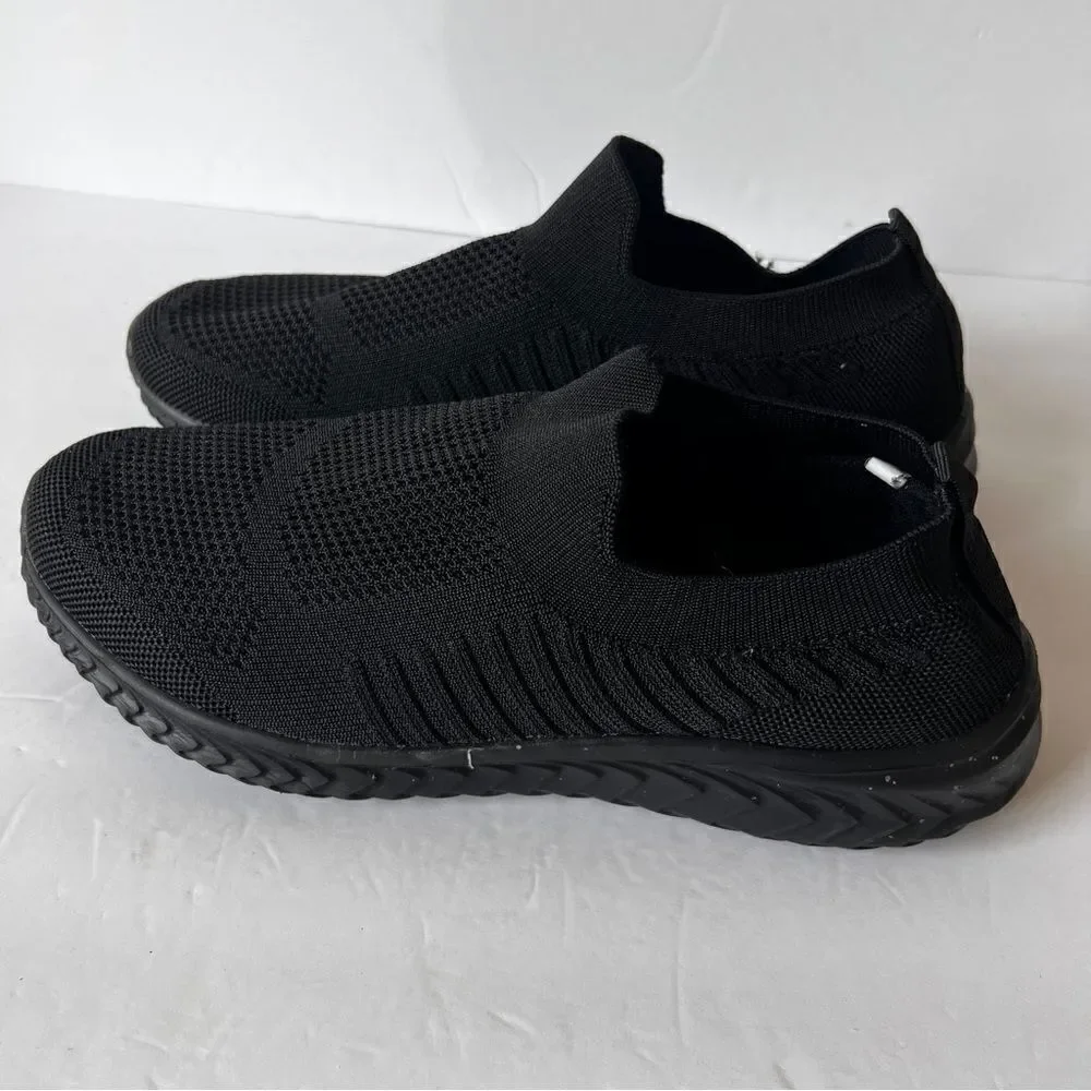 JIAFO Women’s Black‎ Mesh Knit Breathable Ultra Lightweight Slip On Sneakers